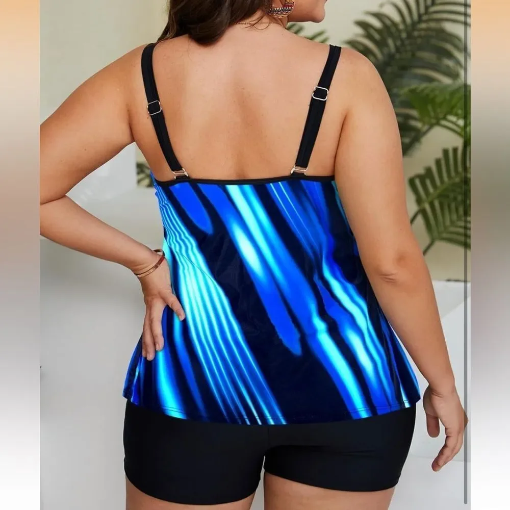 NWOT XXXL Two Piece Bathing Suits Tankini Tie Dye Print‎ Tank Tops Swimwear